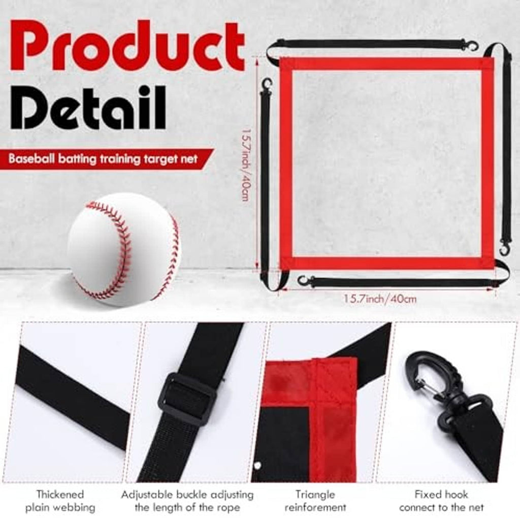 Baseball training target net with red border frame and four corner hooks