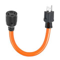 Orange extension adapter cord with black NEMA 5-15P and L14-30R plug ends