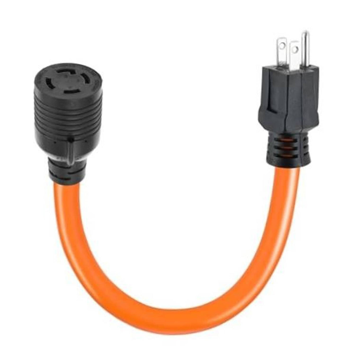 Orange extension adapter cord with black NEMA 5-15P and L14-30R plug ends