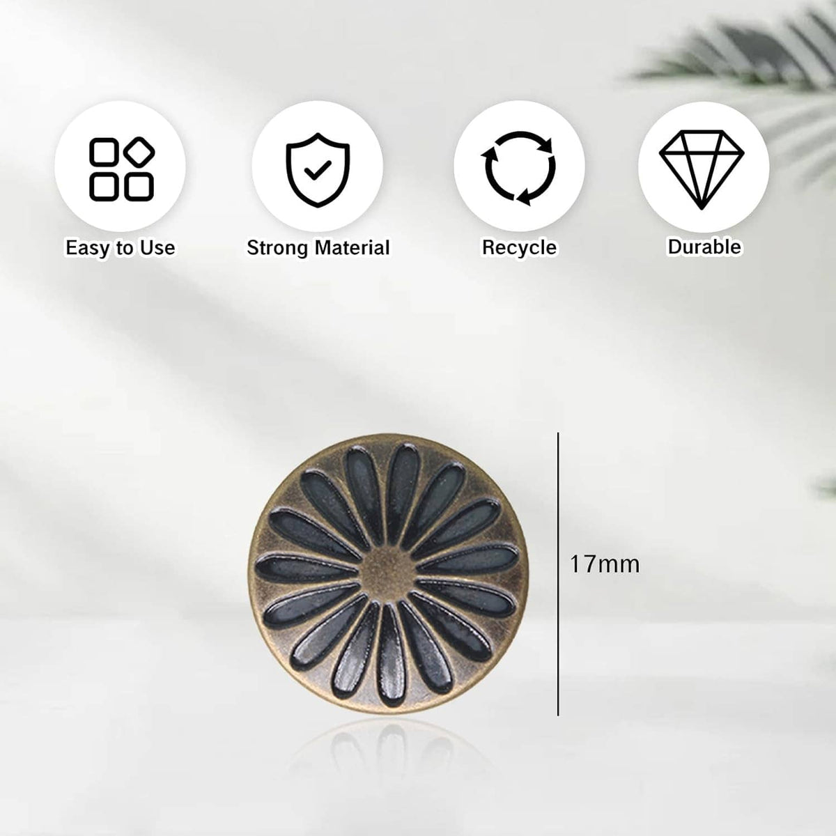 Bronze daisy metal snap button, round head size about 17 mm
