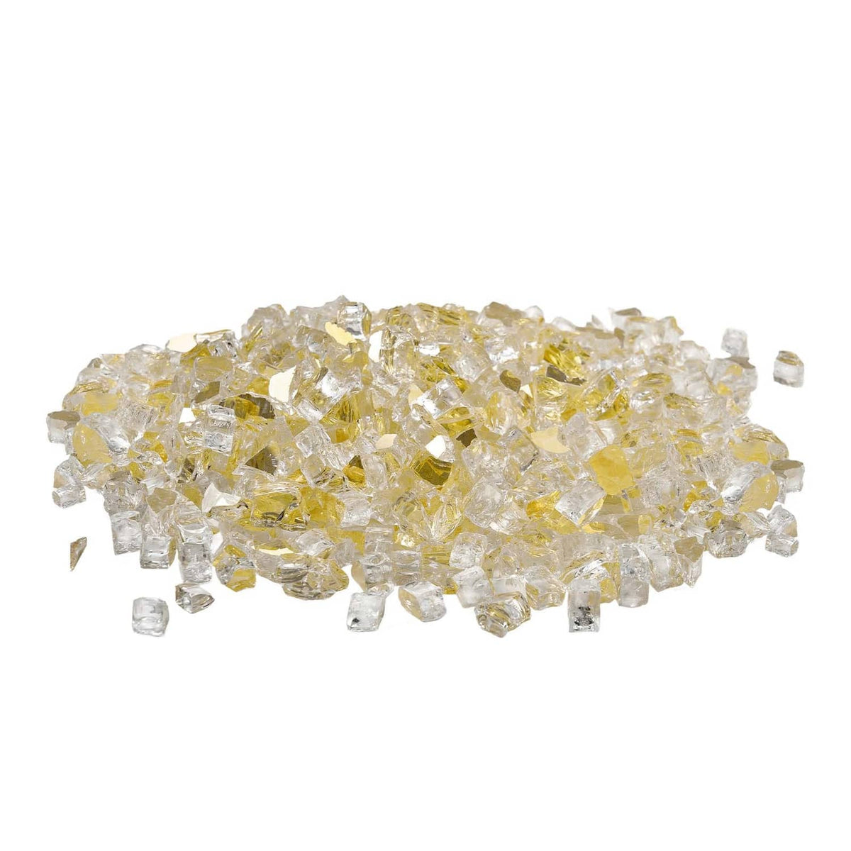 Gold and clear fire pit glass rocks, 1/2-inch, loose pile