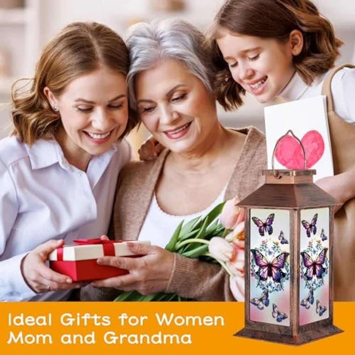 Small solar butterfly lantern with copper top and multi-butterfly window panels