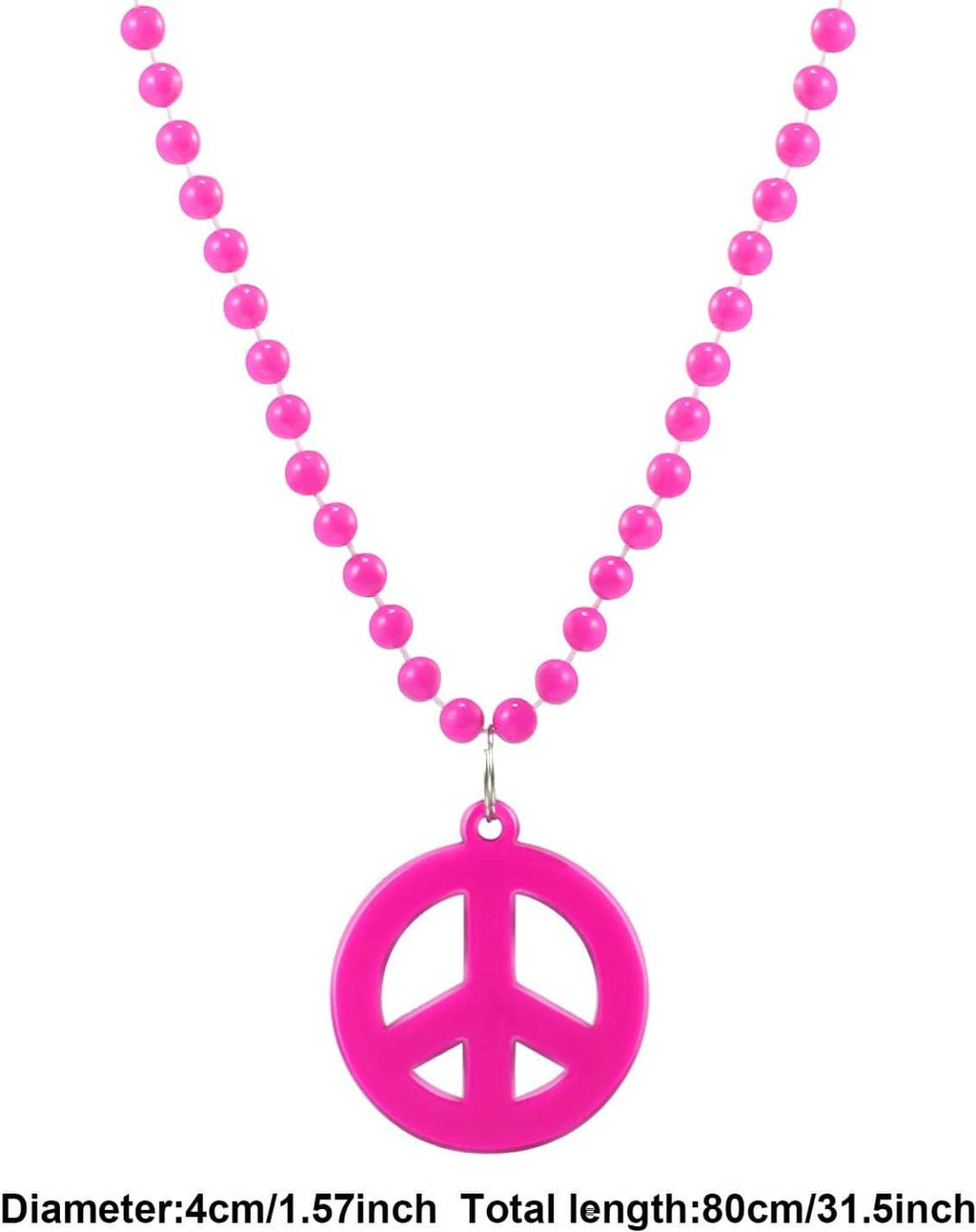 Pink peace pendant bead necklace with round peace symbol charm