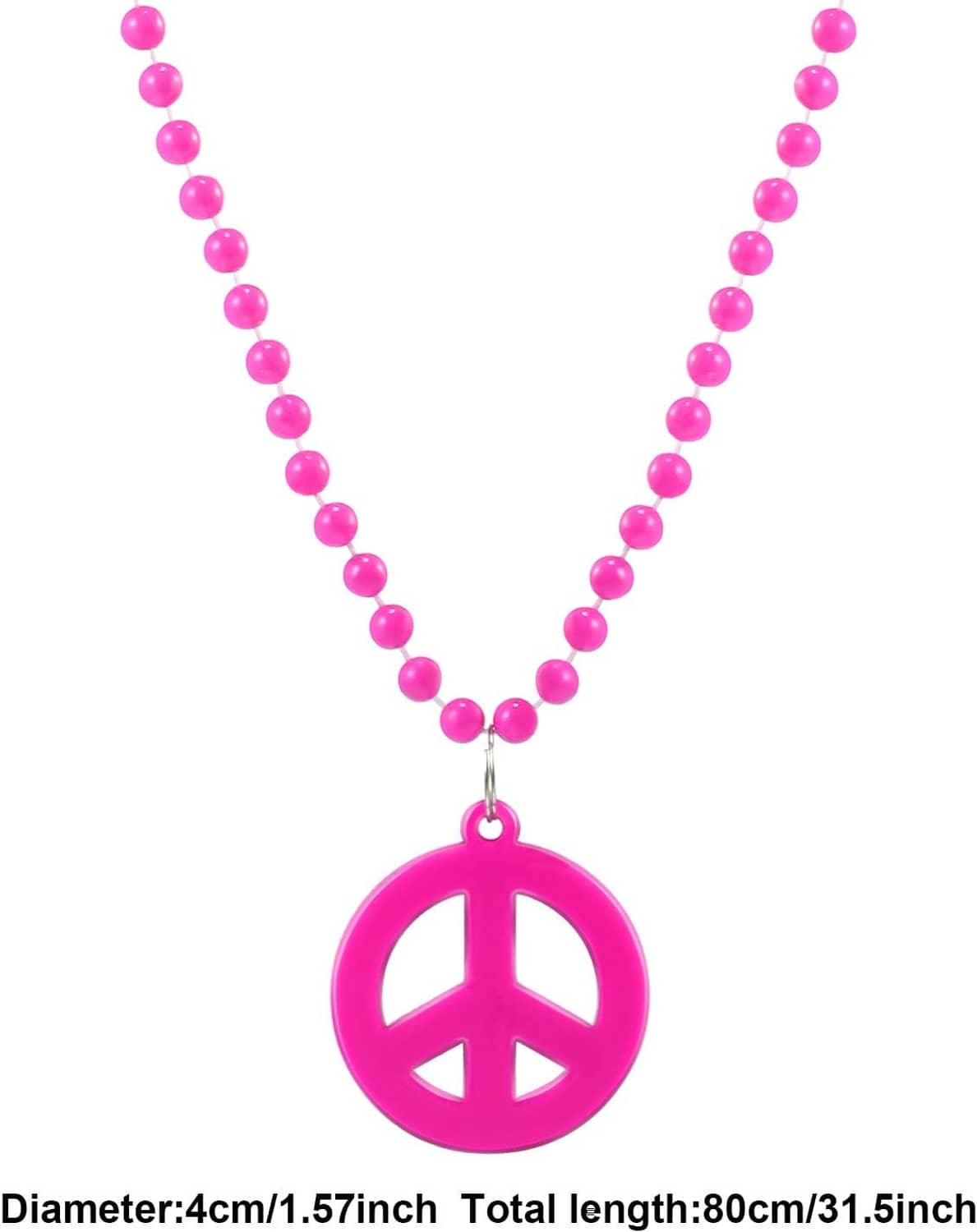 Pink peace pendant bead necklace with round peace symbol charm