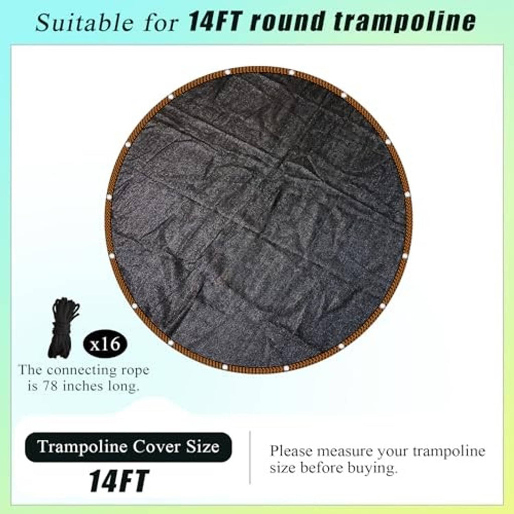 Round trampoline shade cover fabric panel, dark textured mesh with stitched perimeter