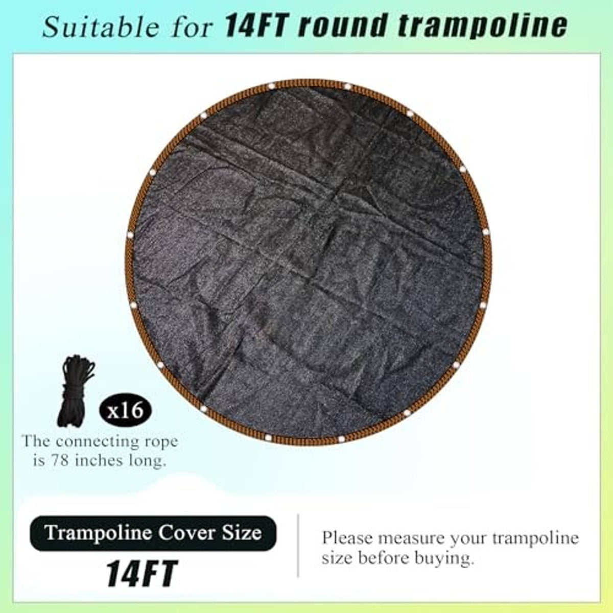 Round trampoline shade cover fabric panel, dark textured mesh with stitched perimeter
