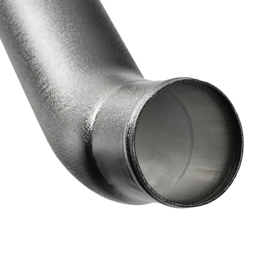 Metal intake elbow with flared outlet and smooth inner opening