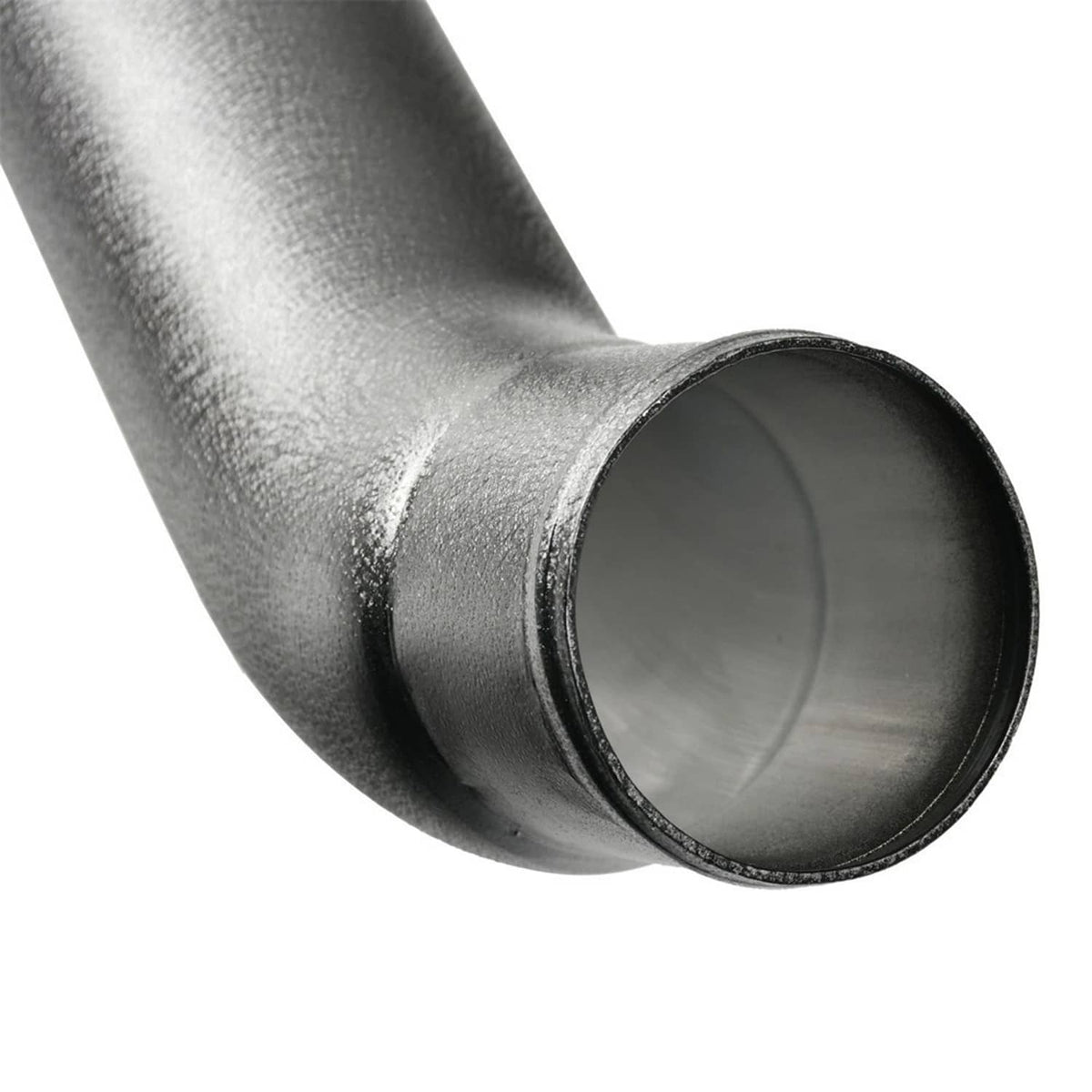 Metal intake elbow with flared outlet and smooth inner opening