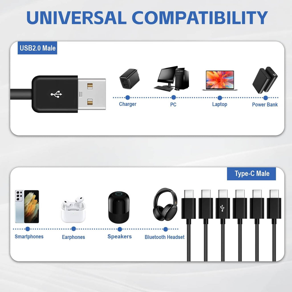 Black universal USB-to-Type-C multi-charging cable with multiple connector compatibility
