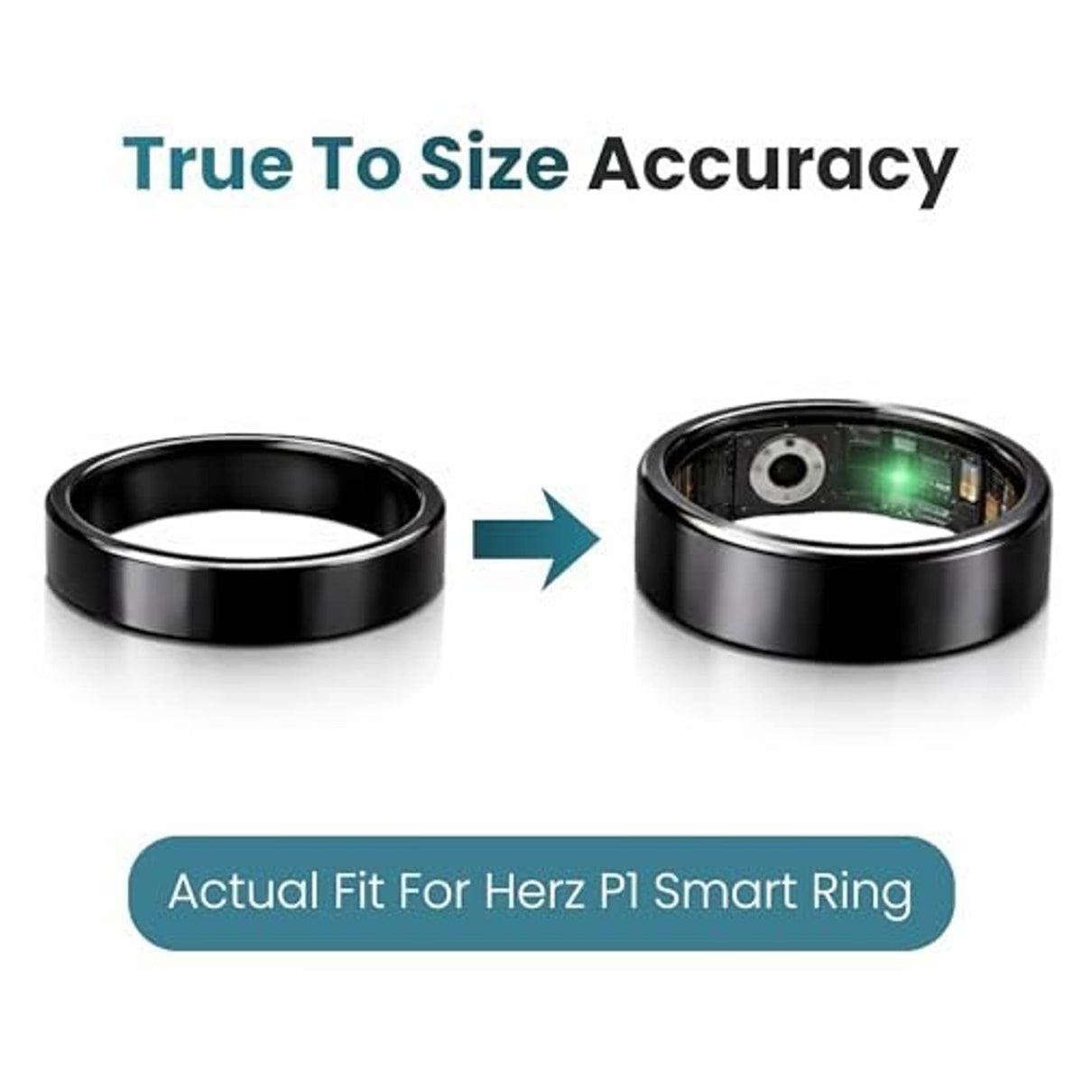 Black smart ring sizing band with interior sensor cutaway view