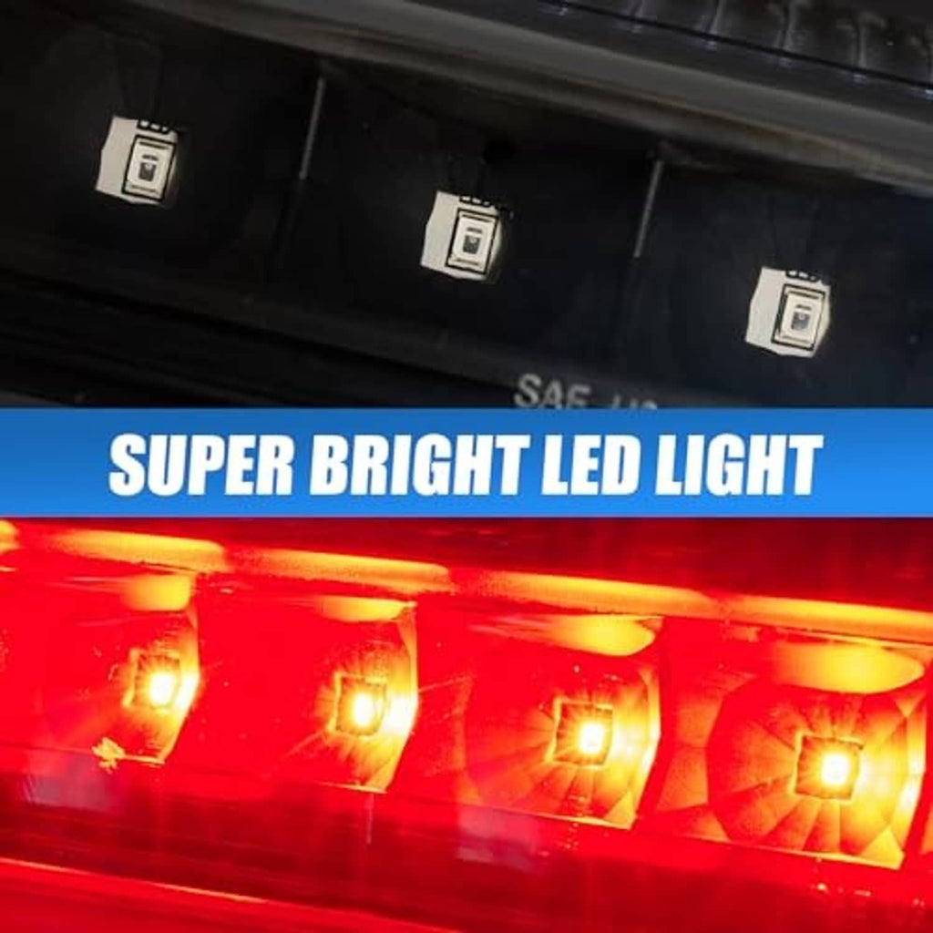 Third brake light LED panel close-up with bright red illuminated squares