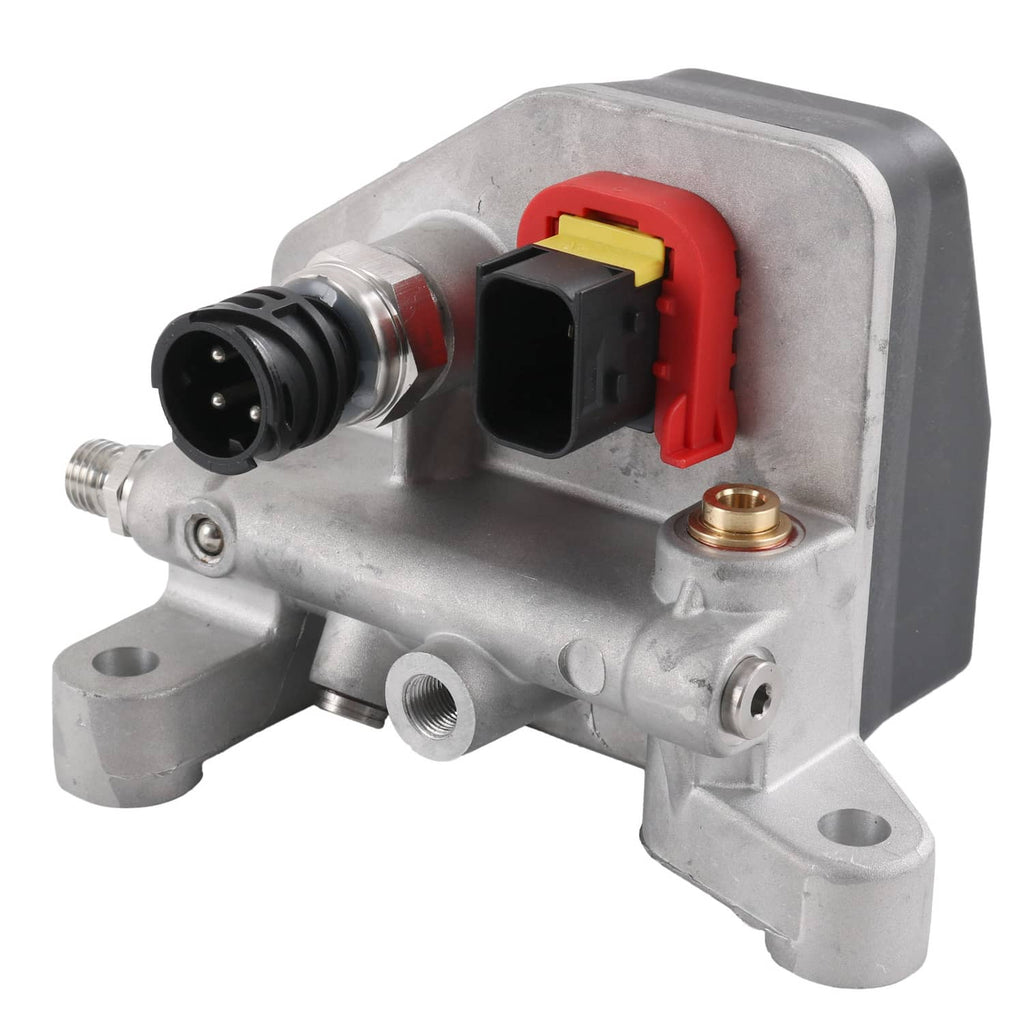 Hydrocarbon dosing module with gray housing, red connector, and black electrical plug