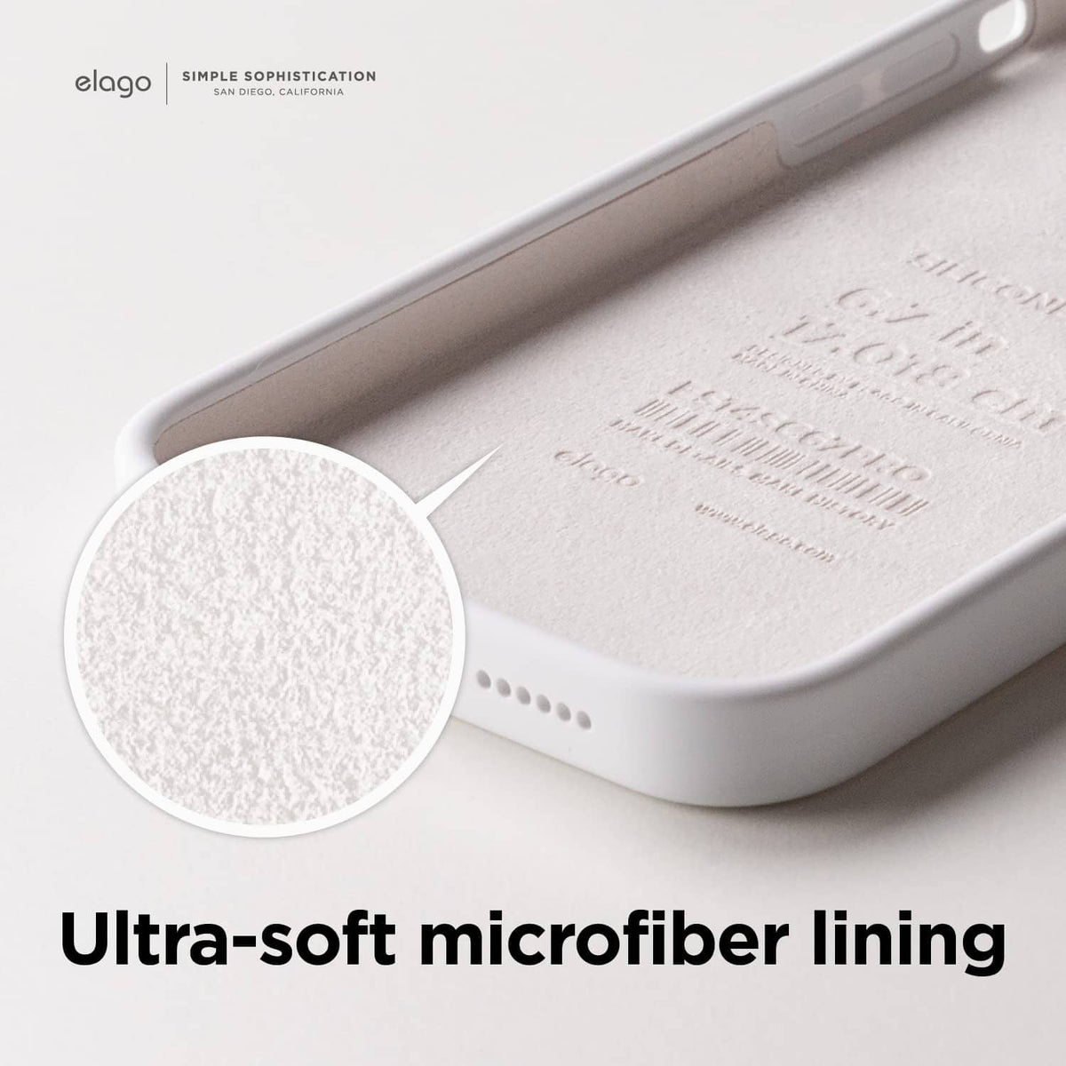 White silicone phone case with ultra-soft microfiber lining