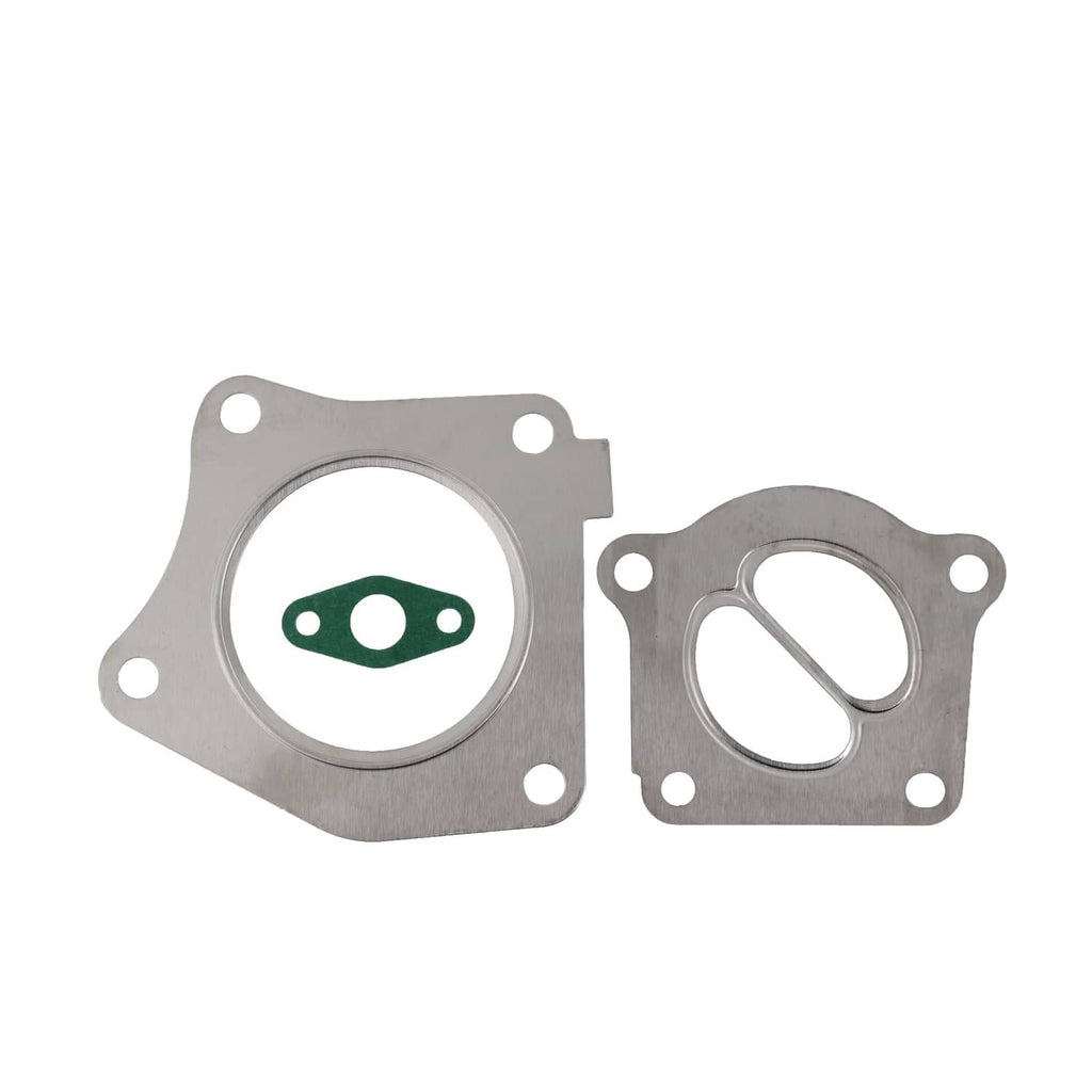 Two turbocharger gasket plates with green and silver sealing surfaces