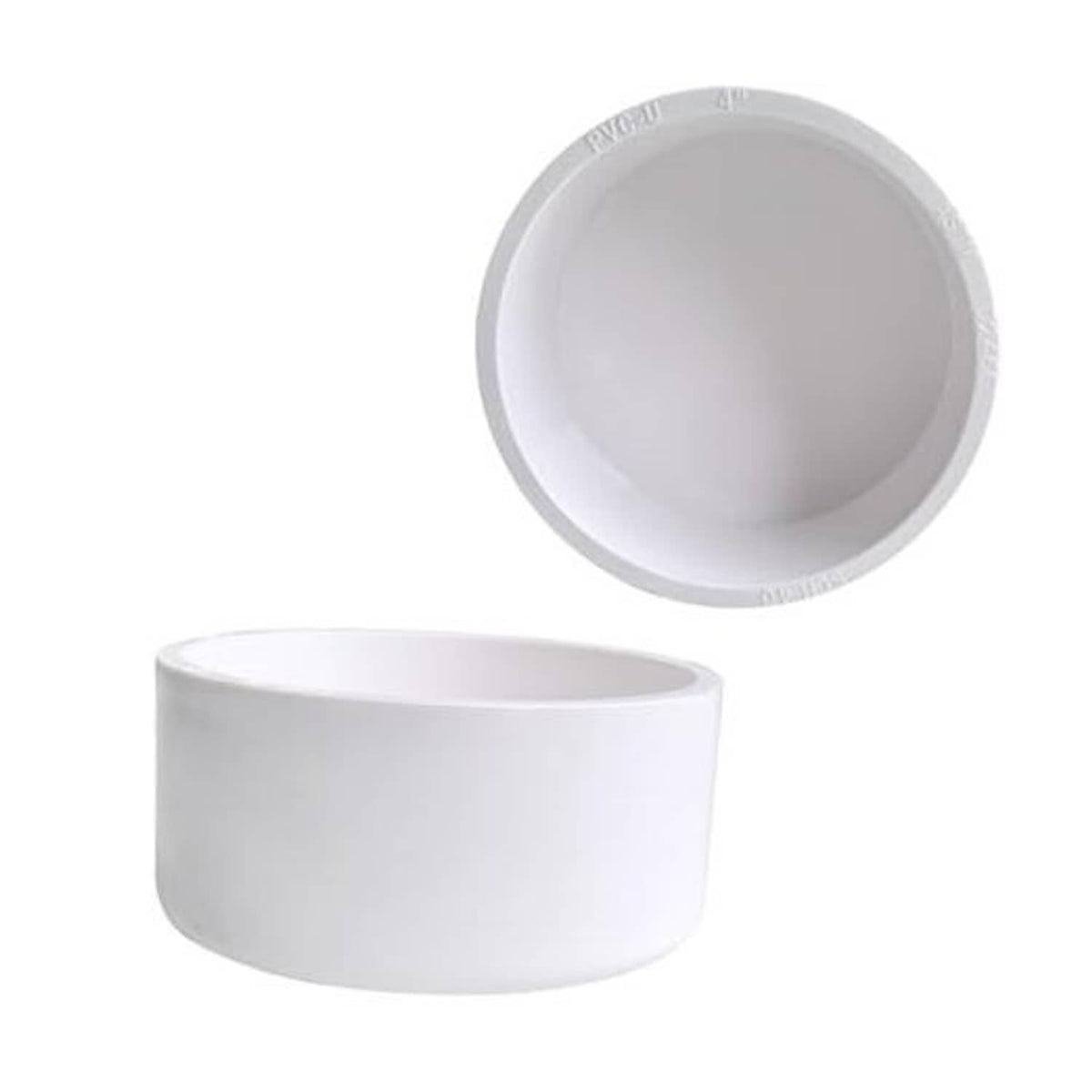 White PVC pipe slip-on end cap, round open top, smooth rim