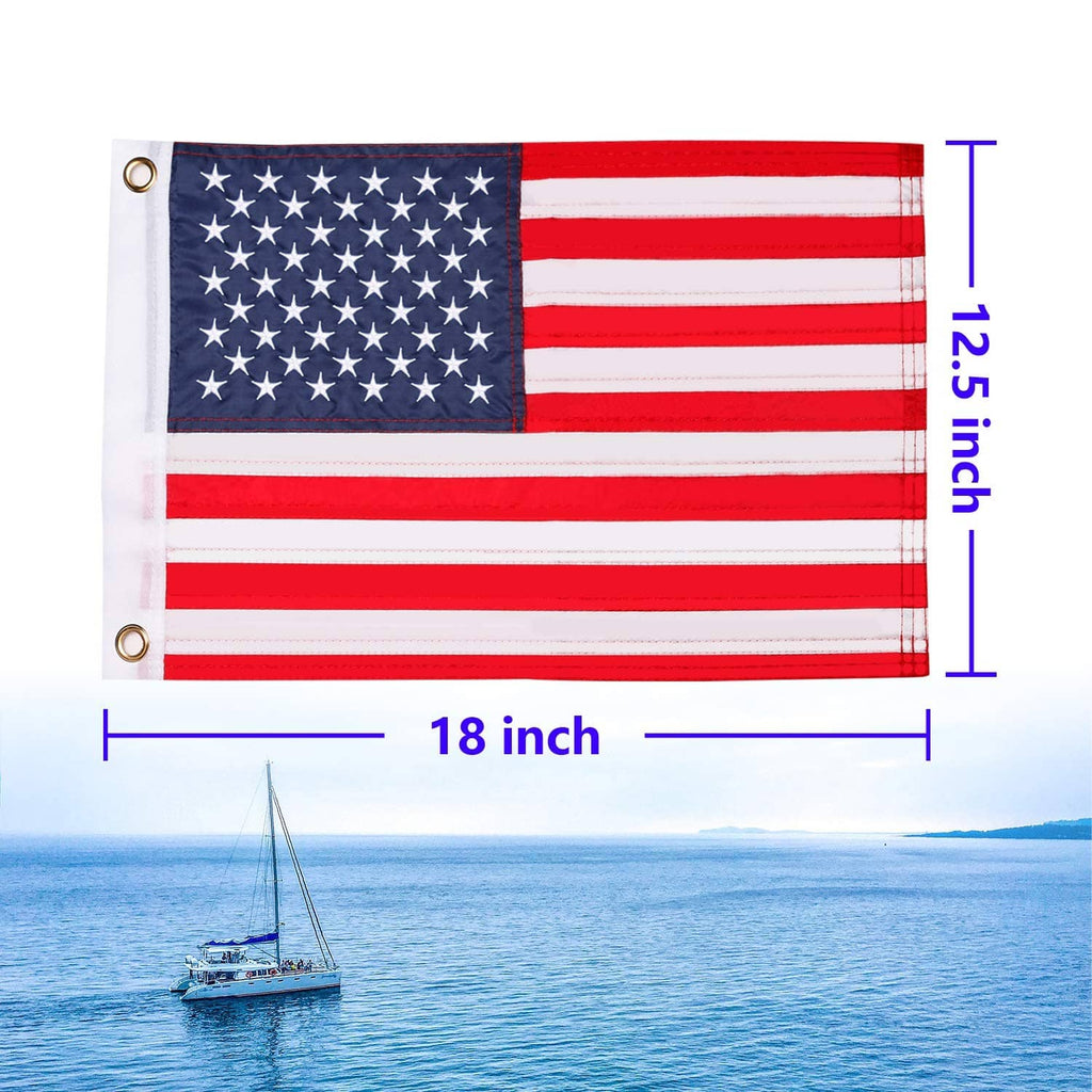 American boat flag, 12.5 x 18 inch, blue stars and red-white stripes with grommets