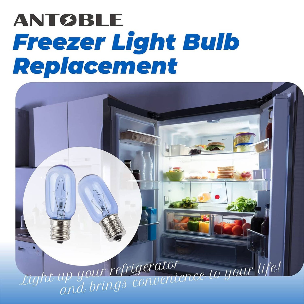 Refrigerator light bulb replacement, two blue-glass bulbs with E17 screw base