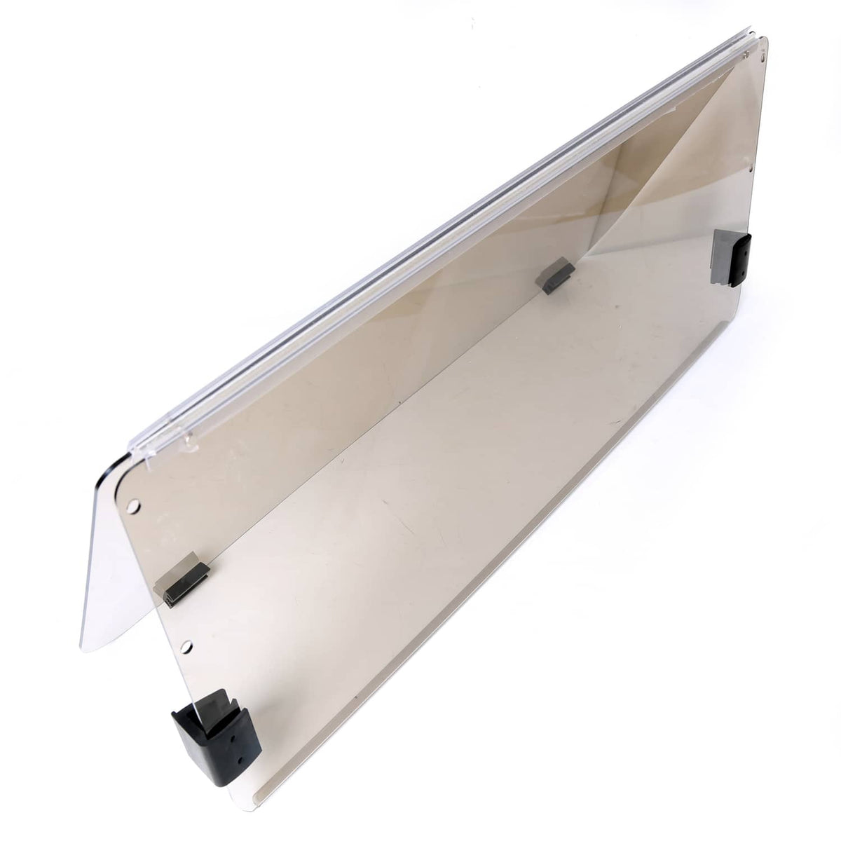 Tinted folding windshield panel with black mounting tabs for Yamaha G22 cart
