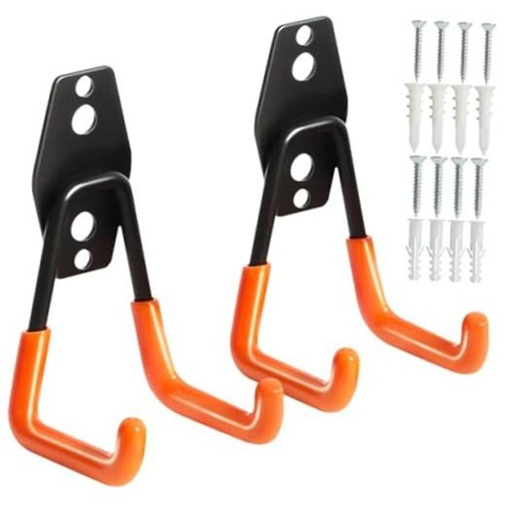 2-pack wall hooks with black steel brackets and orange rubber U-shaped hang arms