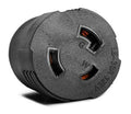 Dark gray twist-lock plug adapter face with two slots and grounding port