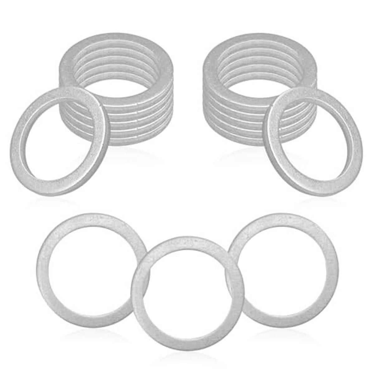 Crush aluminum oil drain plug washers, circular gasket rings with a few stacked pairs