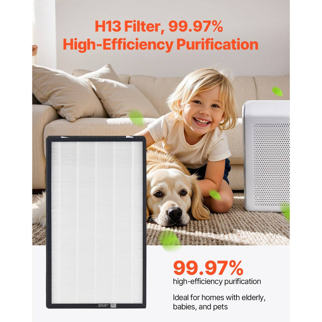 H13 HEPA air filter panel with pleated white media in black frame