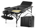 Portable 3-fold massage table with black padded sections and built-in face cradle