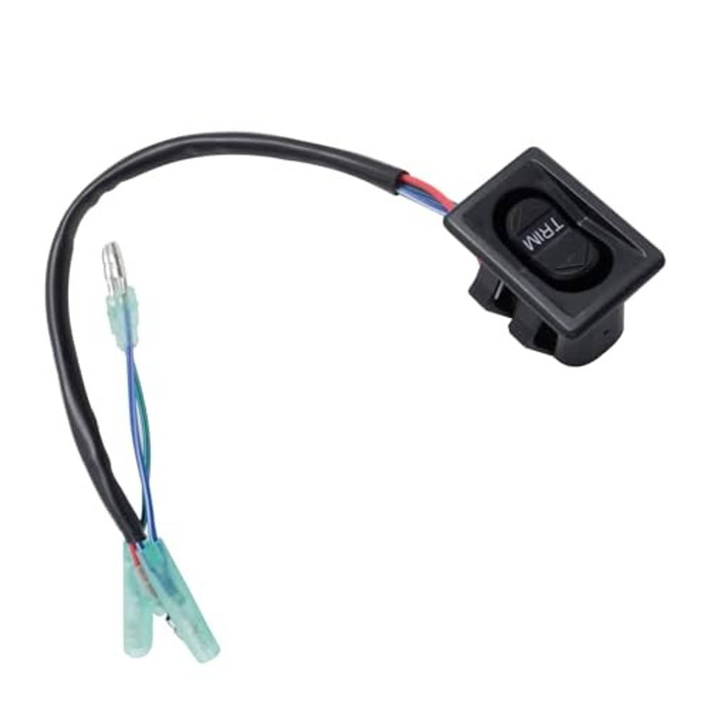 Black tilt-and-trim switch with rocker button labeled 'TRIM' and wiring leads