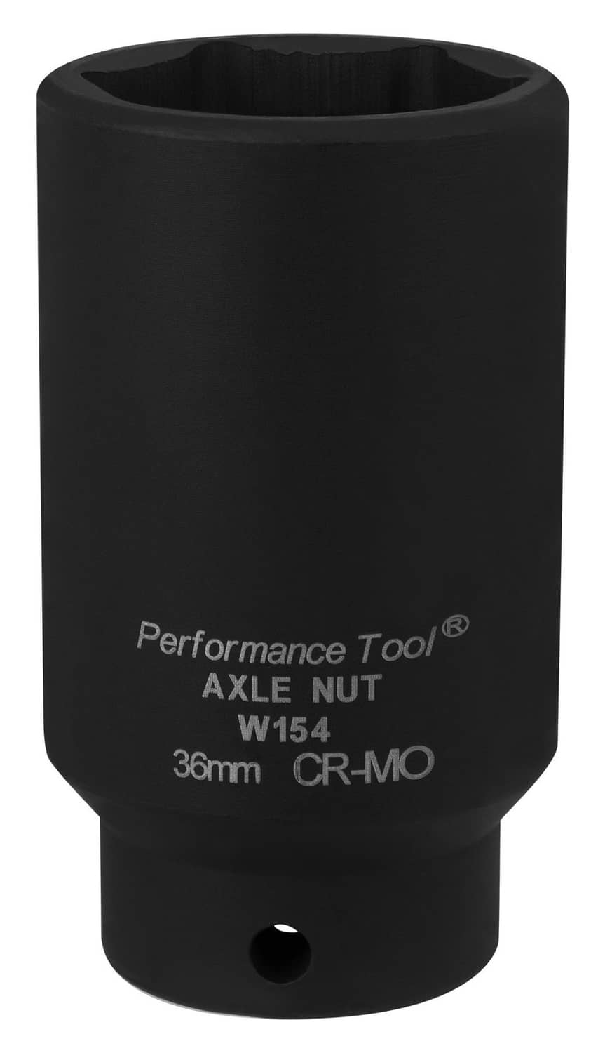 Performance Tool W154 axle nut socket, 36mm CR-MO, black finish, front drive opening
