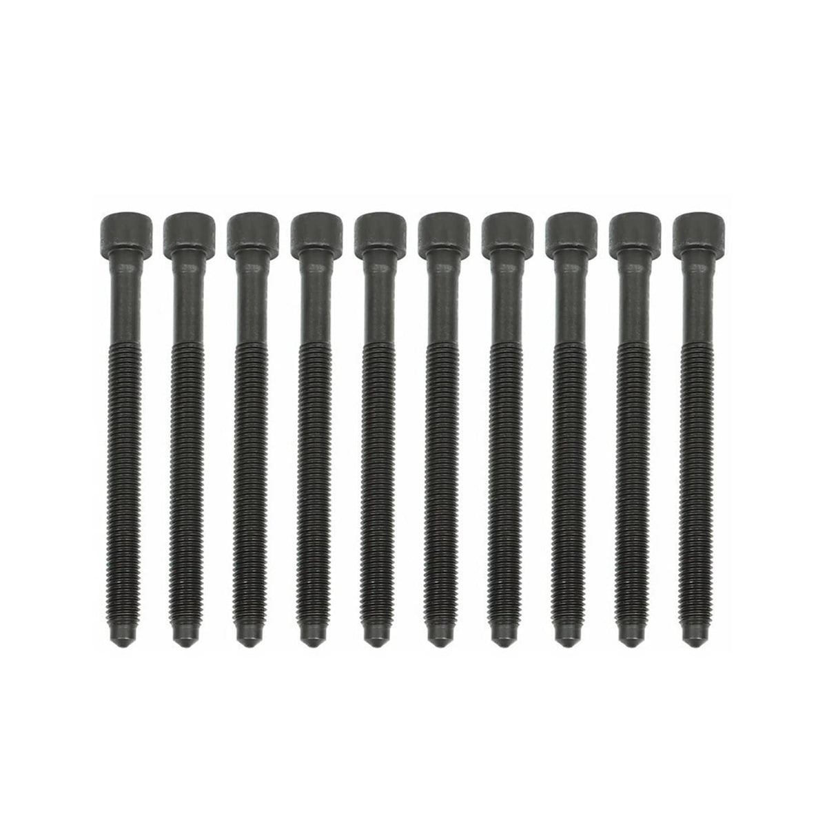 Engine cylinder head bolts set, long threaded bolts in a row