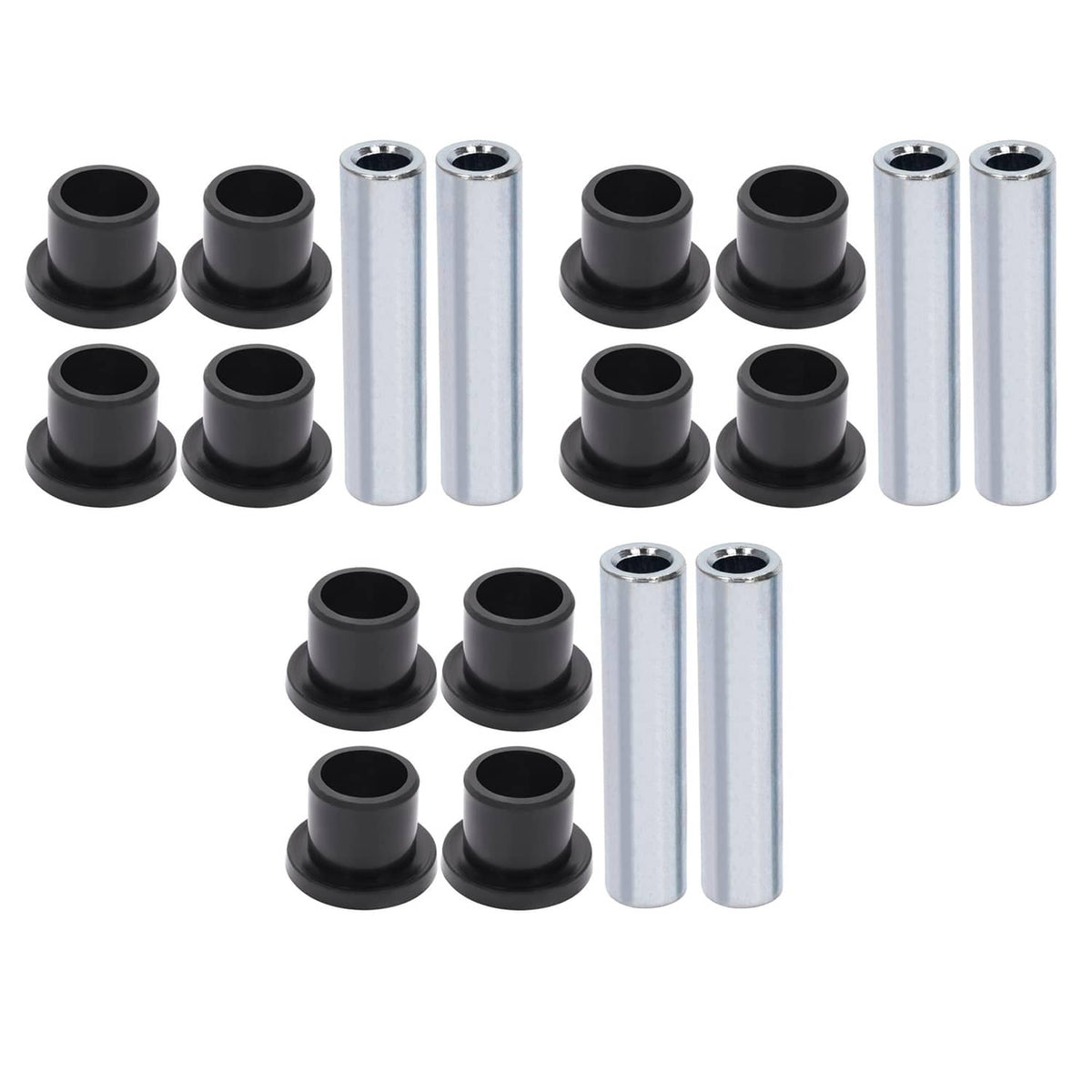 Leaf spring bushing set arranged: black rubber bushings with silver metal sleeves