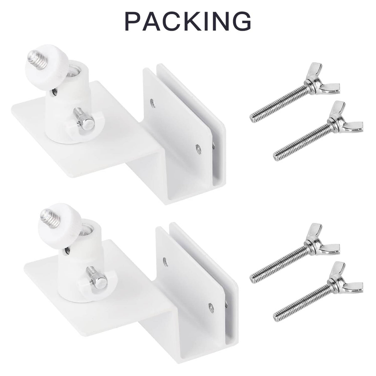 White gutter mount bracket set with screws and mounting base pieces