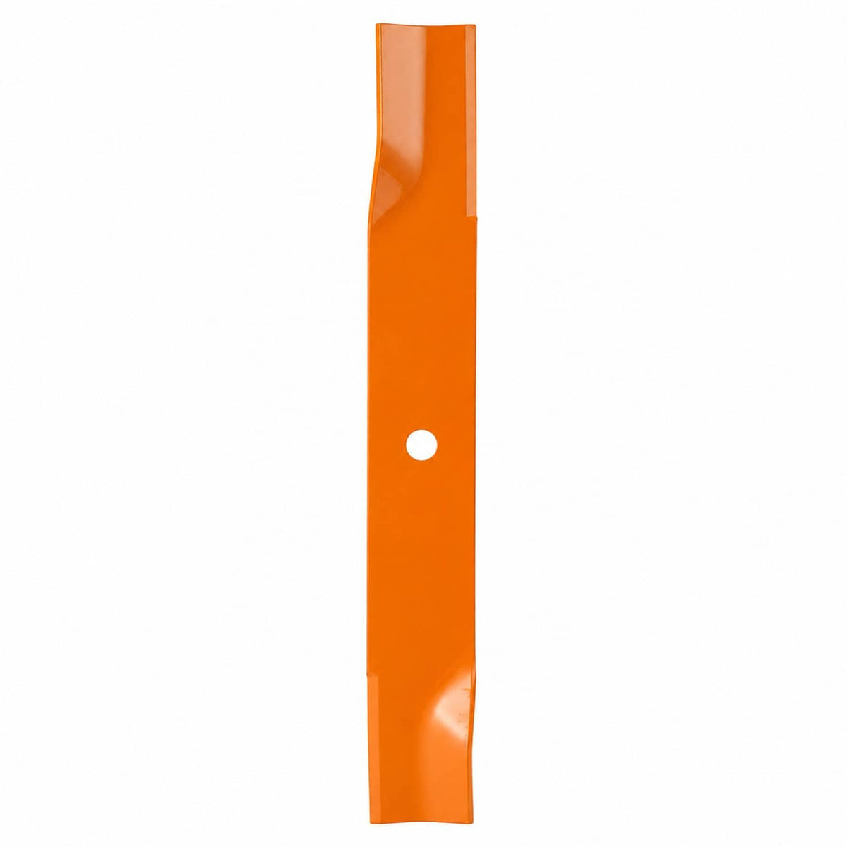 Tall orange mower deck blade panel with round mounting hole