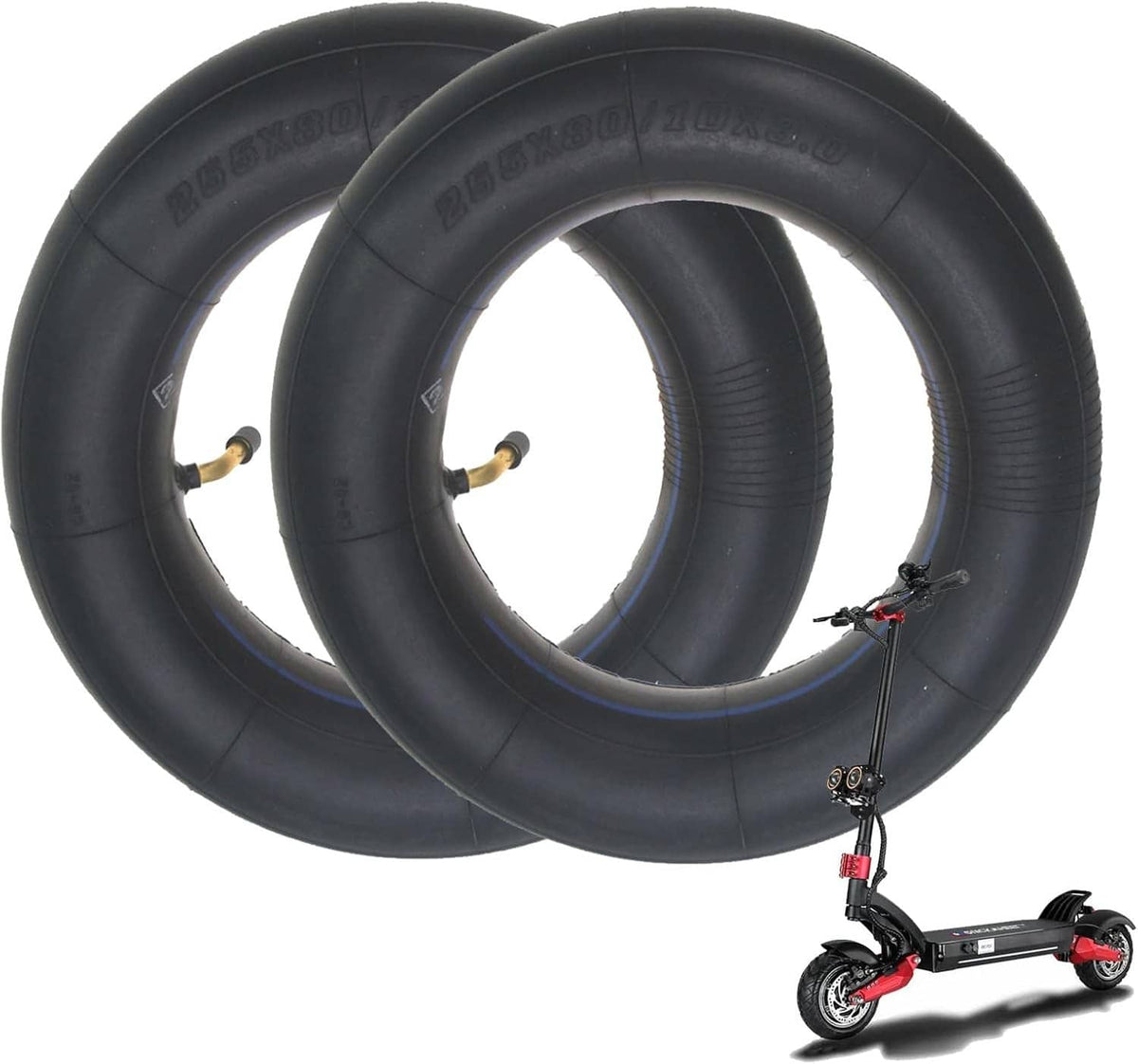 Black scooter inner tube pair with brass valve stems for 10x3.0 tires