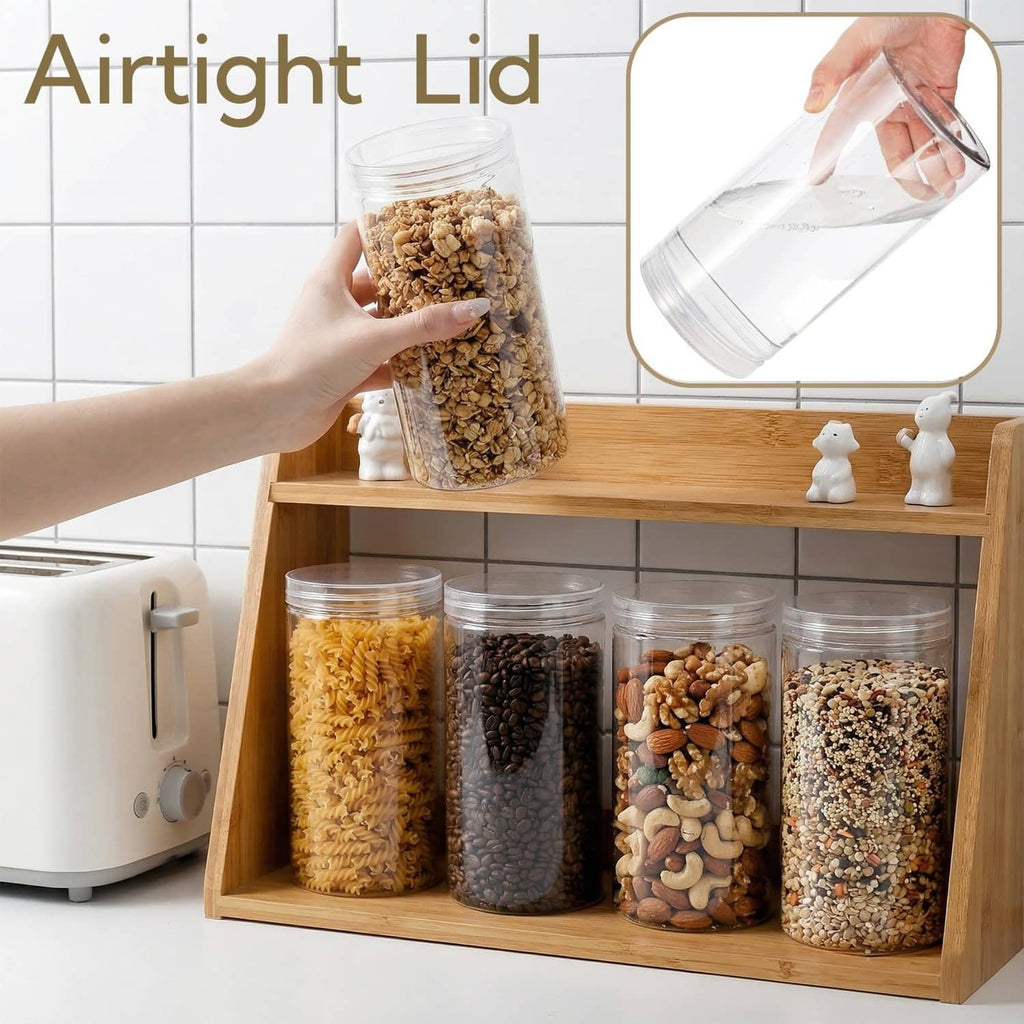 Transparent clear plastic jar with airtight lid for pantry storage