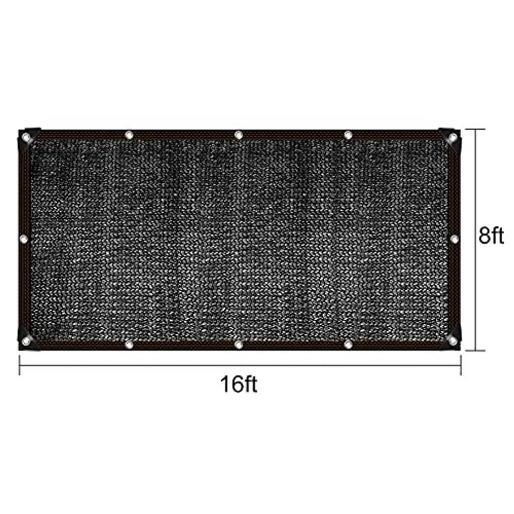 Black shade cloth net with metal grommets, 16ft x 8ft rectangular mesh sheet