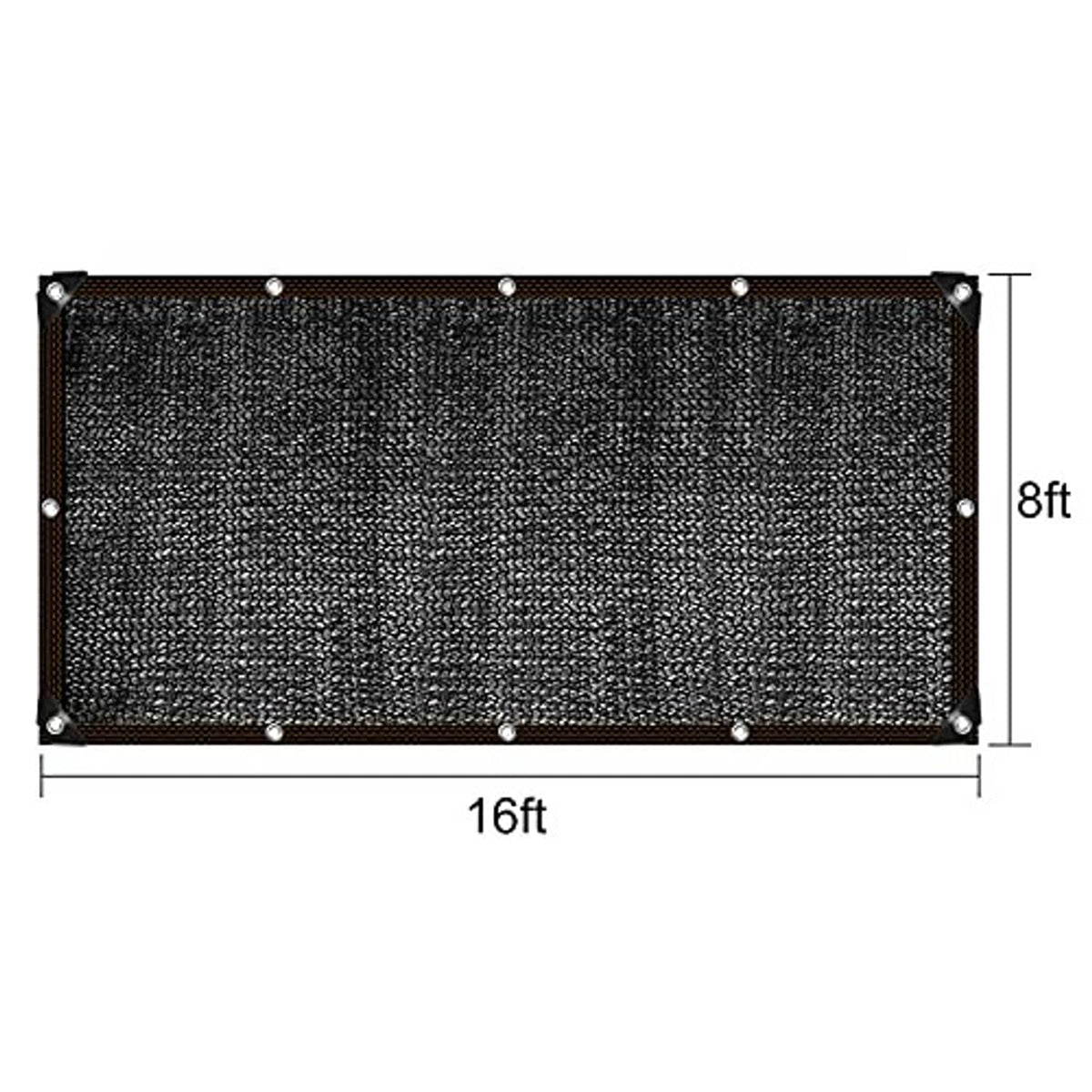 Black shade cloth net with metal grommets, 16ft x 8ft rectangular mesh sheet