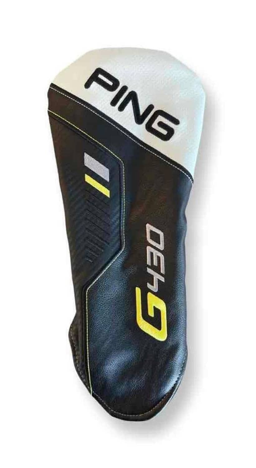 PING G430 driver leather headcover, black with white top and PING logo