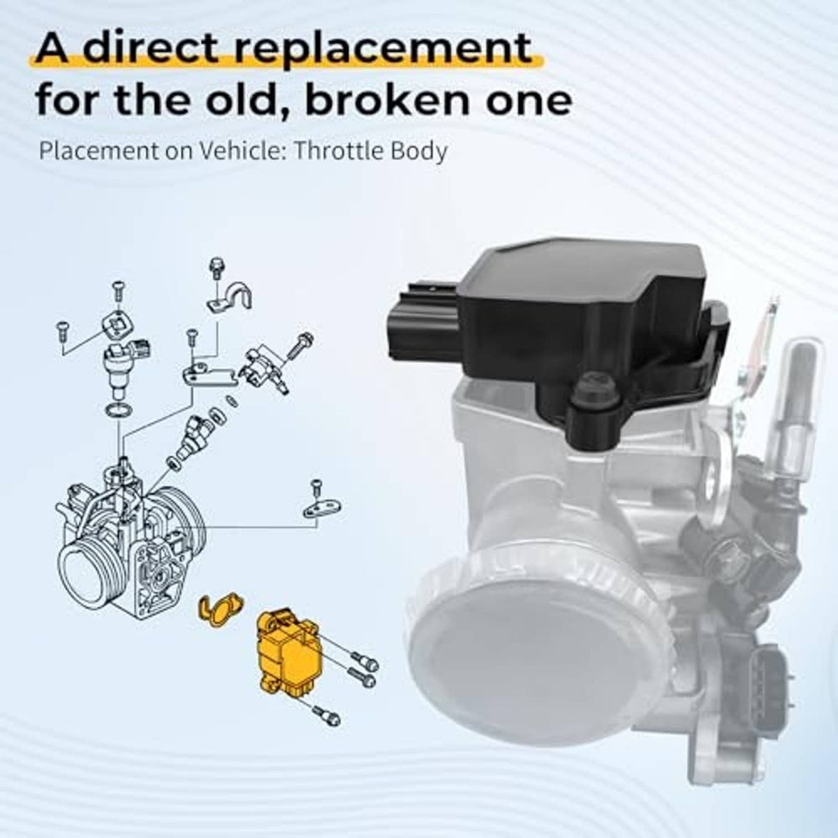 Throttle position sensor for direct replacement, black unit with mounting tabs