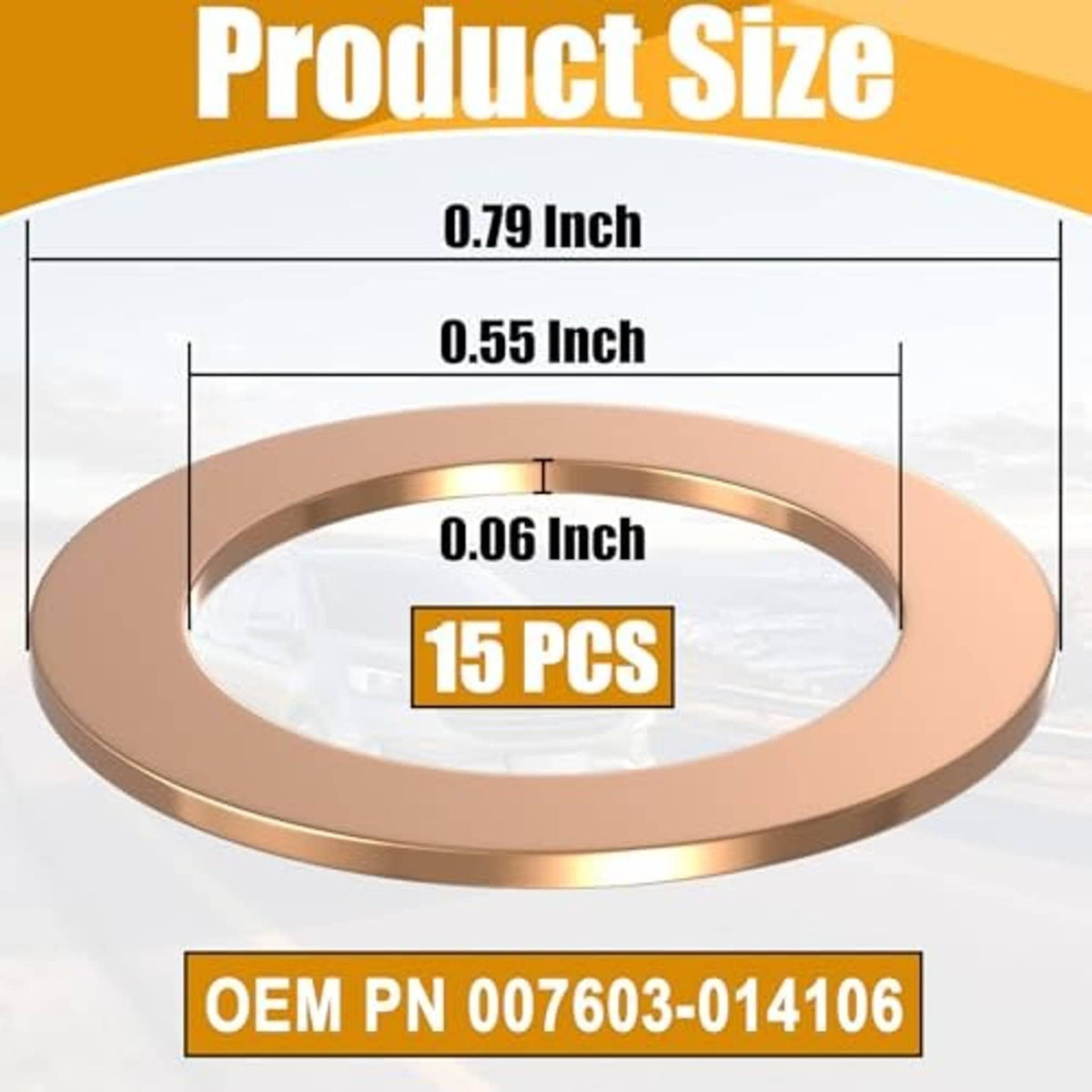 Copper crush washer, round copper sealing gasket shown with size dimensions