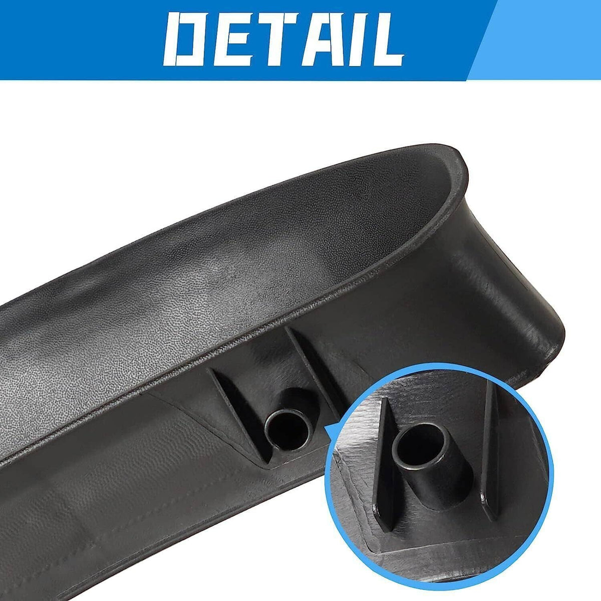 Black ABS tow hook bezel cover with connector post detail and textured finish