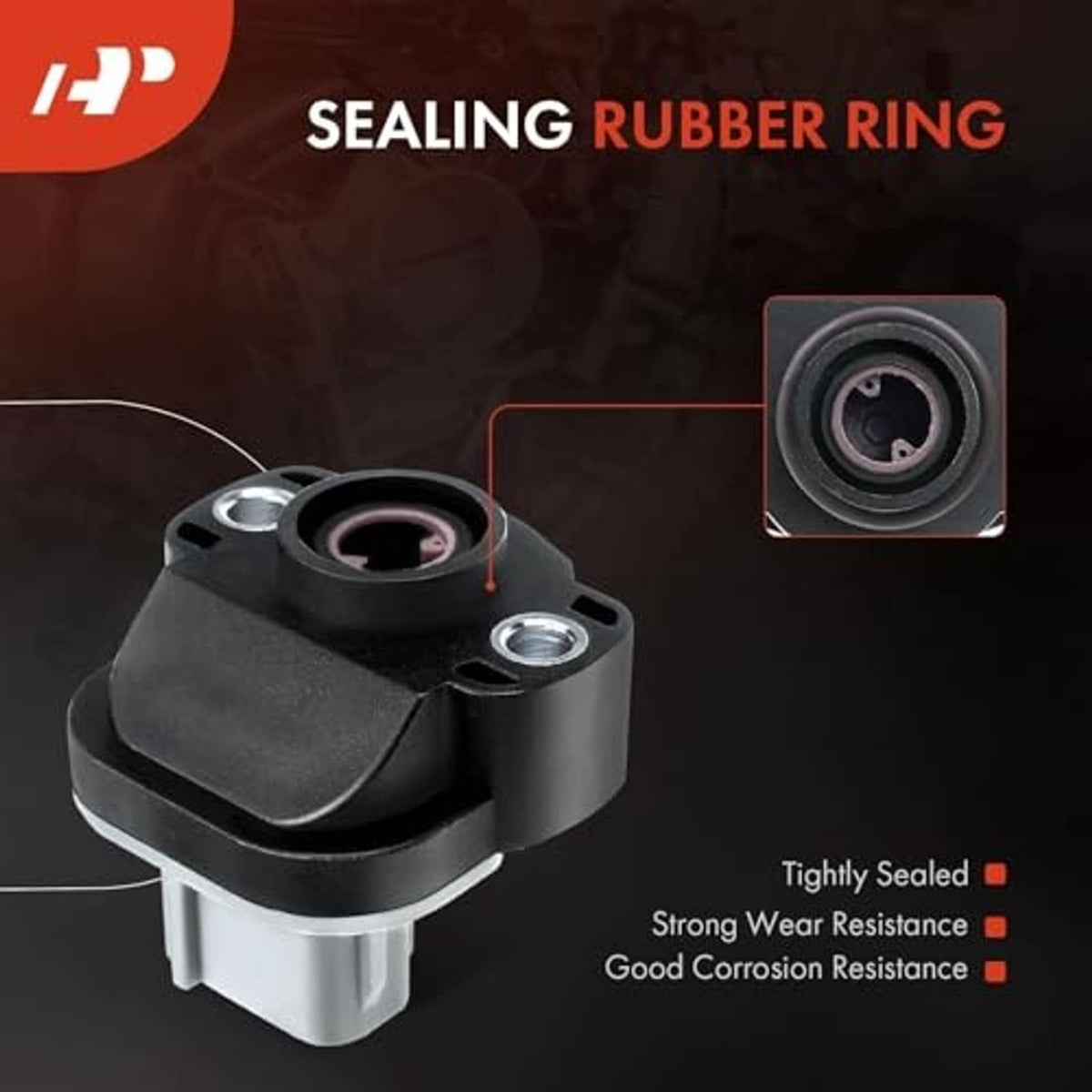 Throttle position sensor with sealing rubber ring, dark outer body and metal mounting post
