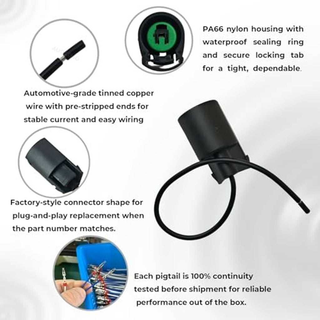 AC compressor connector pigtail plug with green circuit contact and black nylon housing