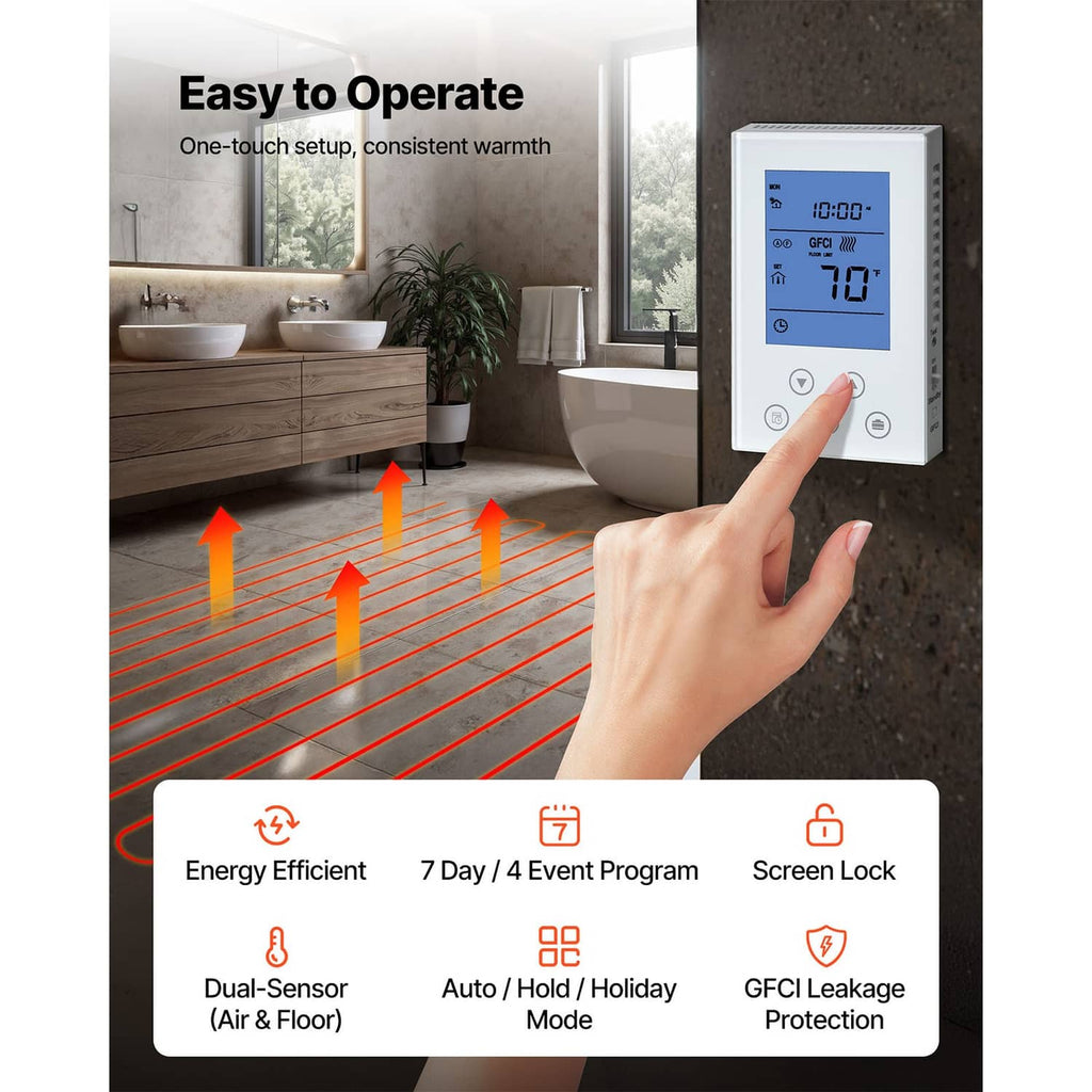 Wall controller for electric floor heating with finger control and digital display