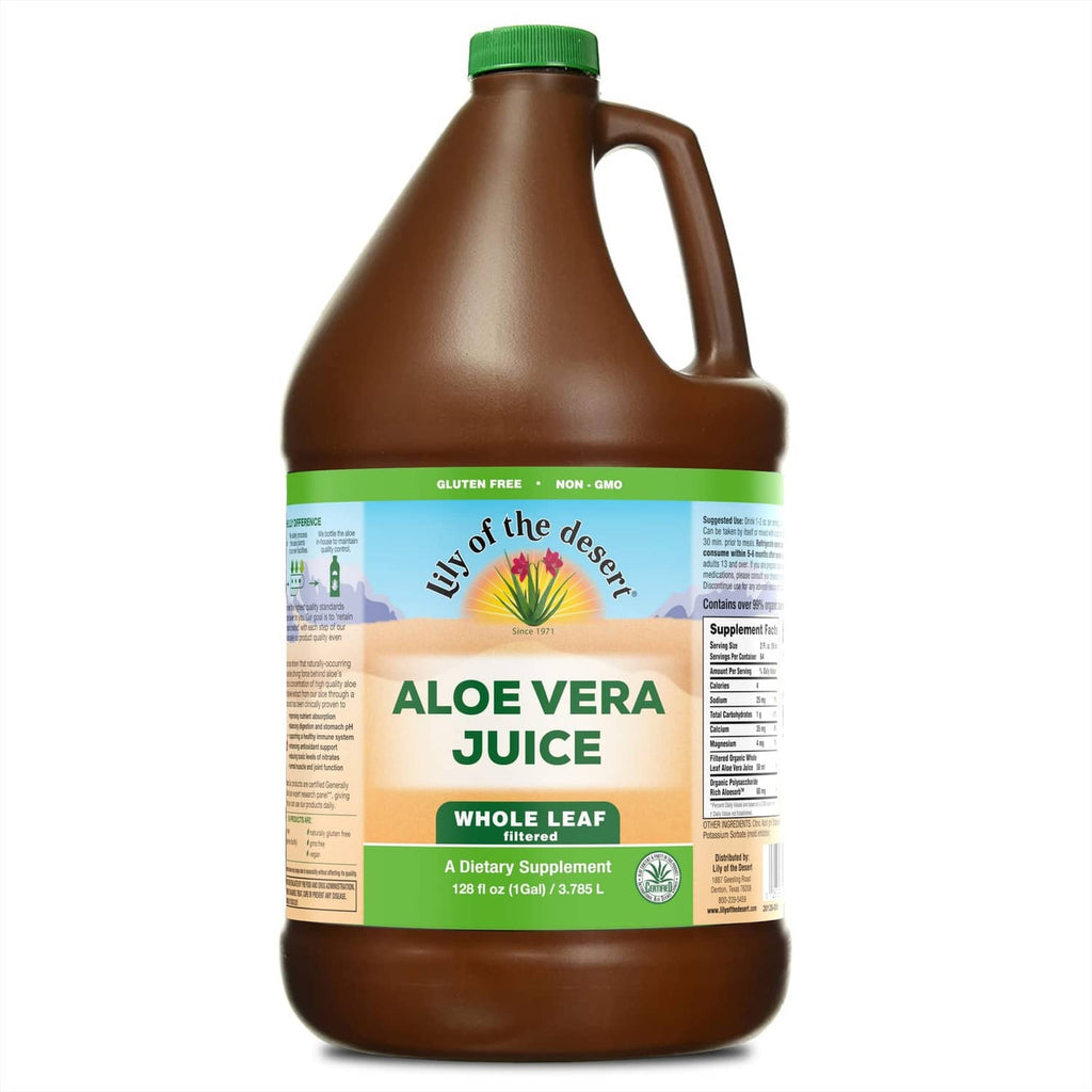 Single aloe vera juice jug with green cap and front label
