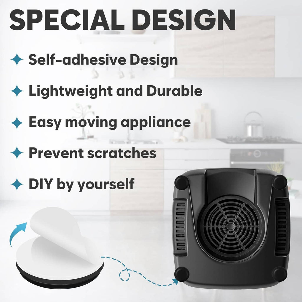 Black round appliance slider pad under a kitchen device to help prevent surface scratches