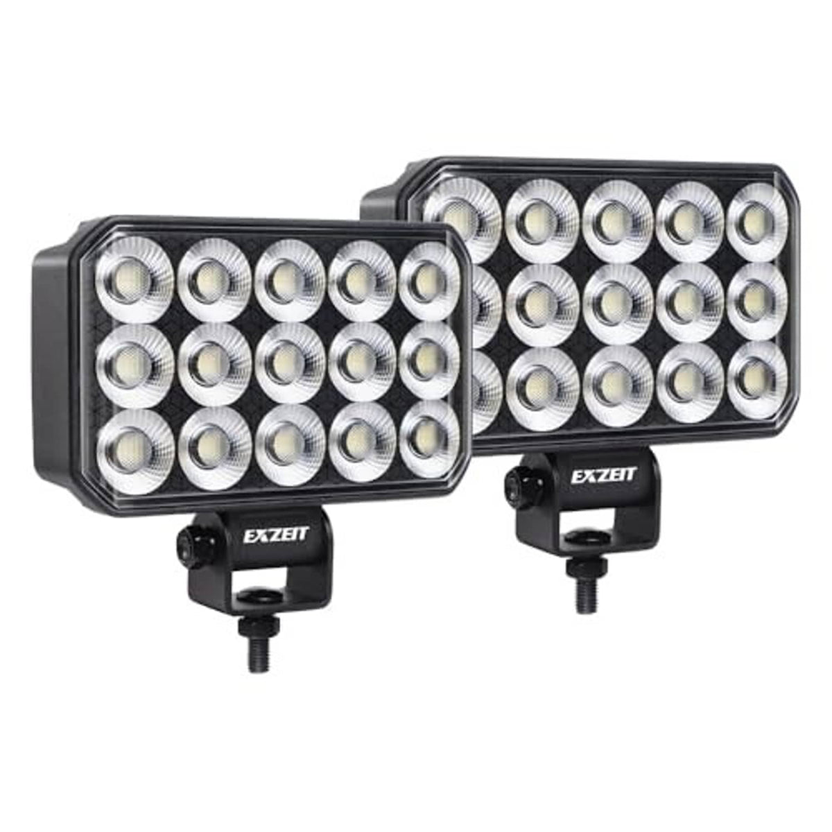 Two rectangular LED light bars with black housings and front arrays of silver LED lenses