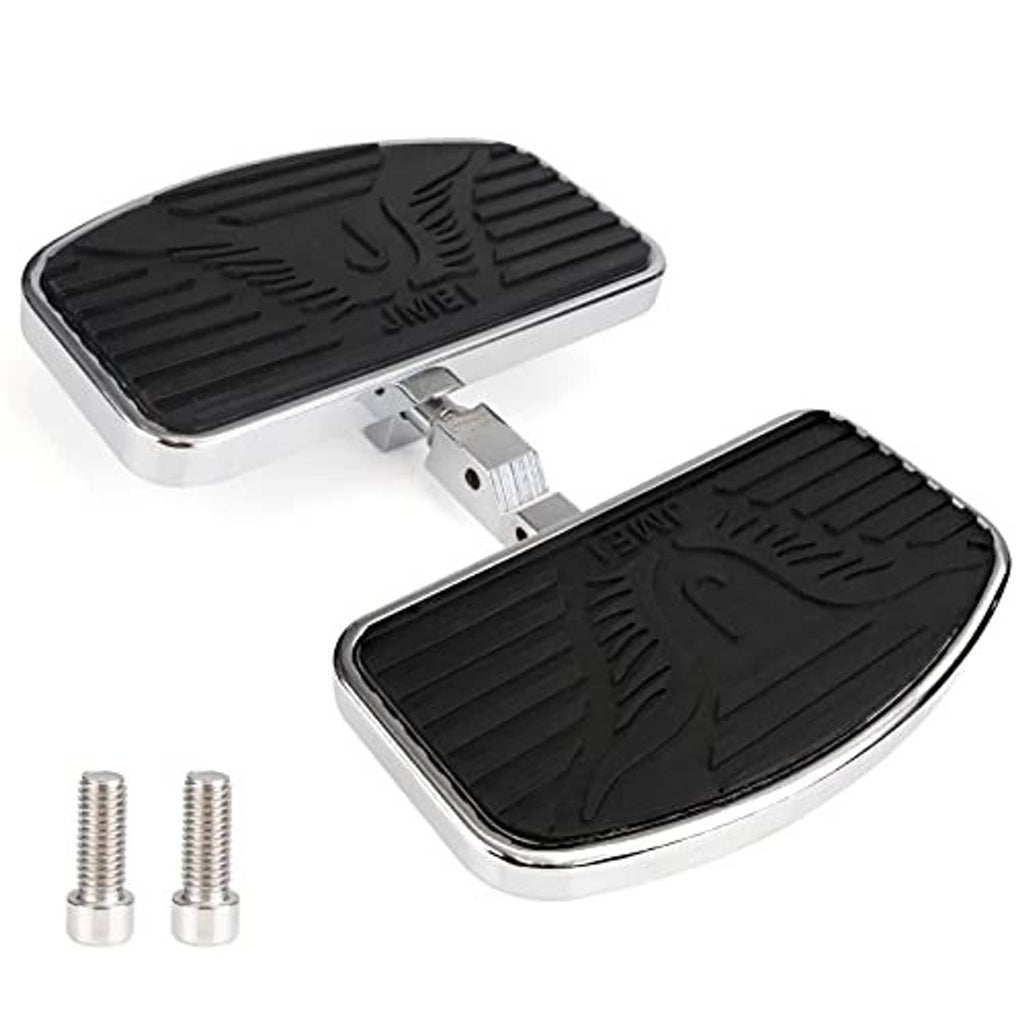 Motorcycle floorboard foot pegs pair with black tread pads and silver mounting bracket