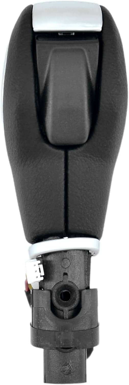 Bottom view of automatic gear shift knob with gray connector and mounting stem