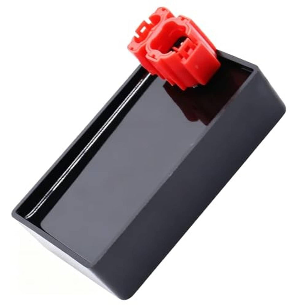 Black CDI module box with red multi-pin connector plug and two wire leads